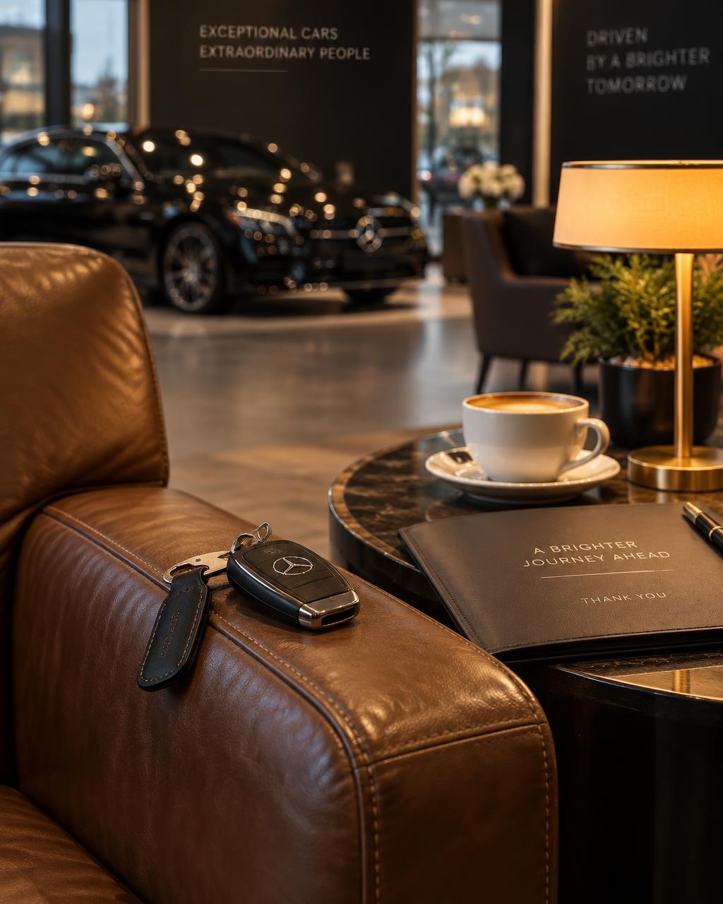 Nycklar, kaffe och en varm sittplats i DS Bilcenters showroom